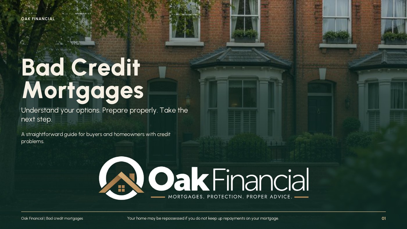 Cover of the bad credit mortgage guide from Oak Financial